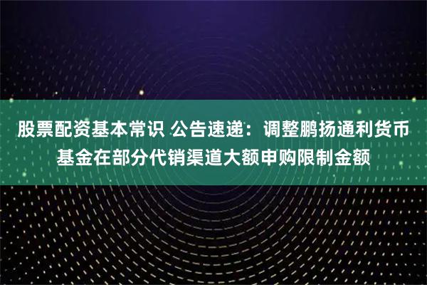 股票配资基本常识 公告速递：调整鹏扬通利货币基金在部分代销渠道大额申购限制金额